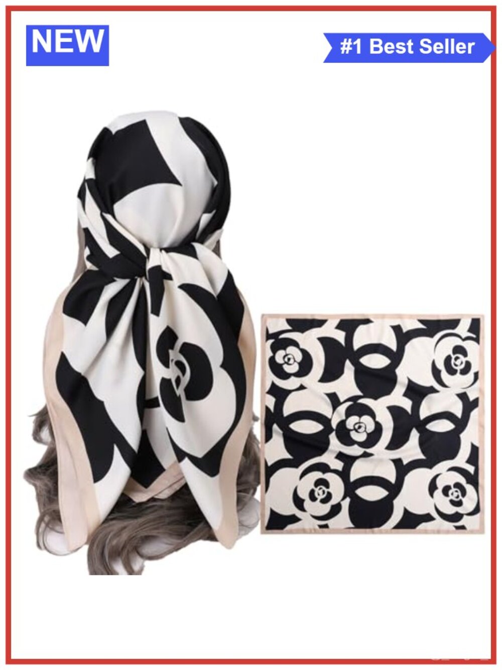 Women's Large Square Silk Feeling Scarf Twill Weave Polyester 35 inch Hair Wrap